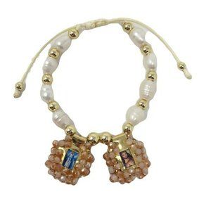 Virgen Milagrosa - Sagrado Corazon de Jesus Water Pearl Scapulars Brown